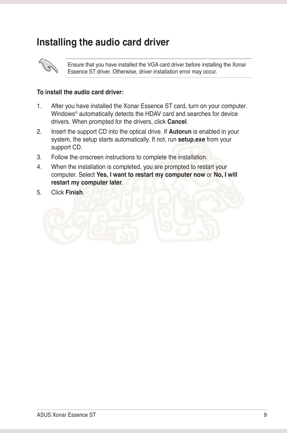 Installing the audio card driver | Asus Xonar Essence ST User Manual | Page 16 / 52