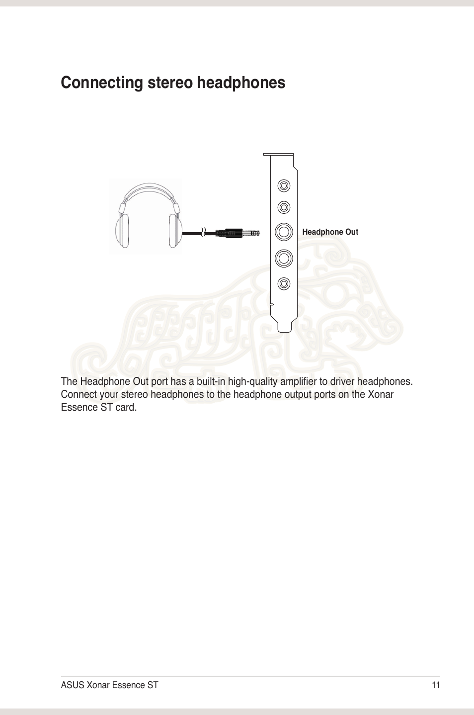 Connecting stereo headphones | Asus Xonar Essence ST User Manual | Page 18 / 52