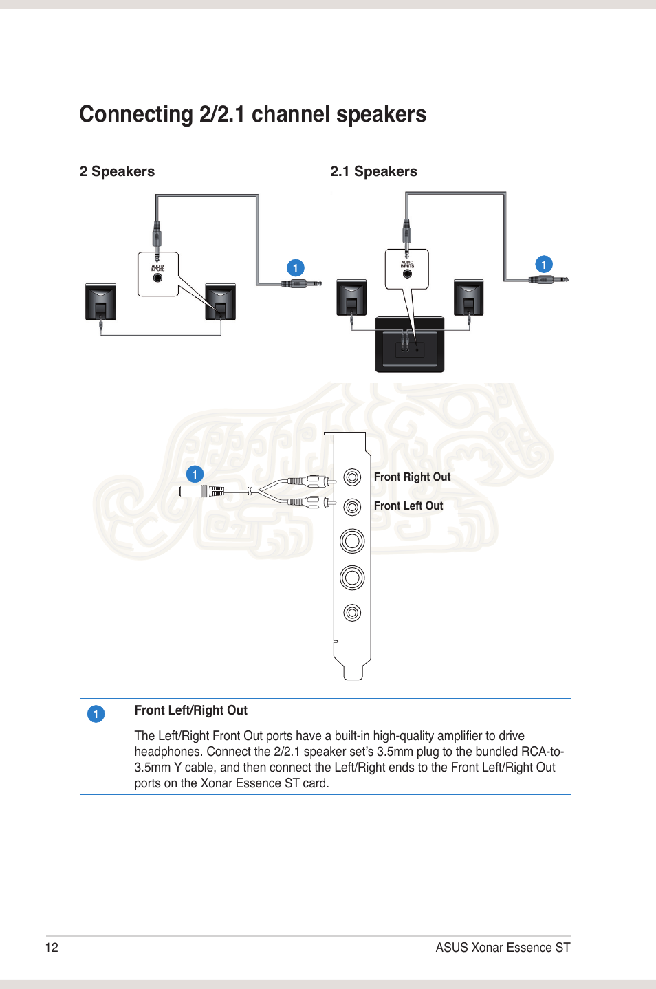 Connecting 2/2.1 channel speakers | Asus Xonar Essence ST User Manual | Page 19 / 52