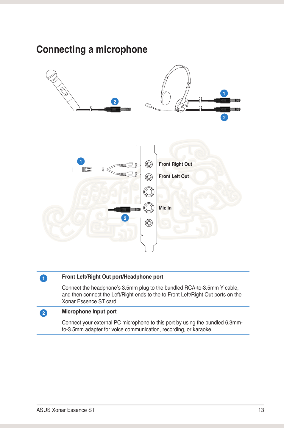 Connecting a microphone | Asus Xonar Essence ST User Manual | Page 20 / 52