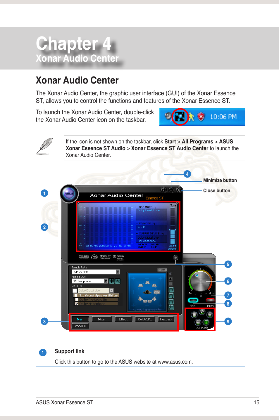 Chapter 4: xonar audio center, Xonar audio center, Chapter 4 | Asus Xonar Essence ST User Manual | Page 22 / 52