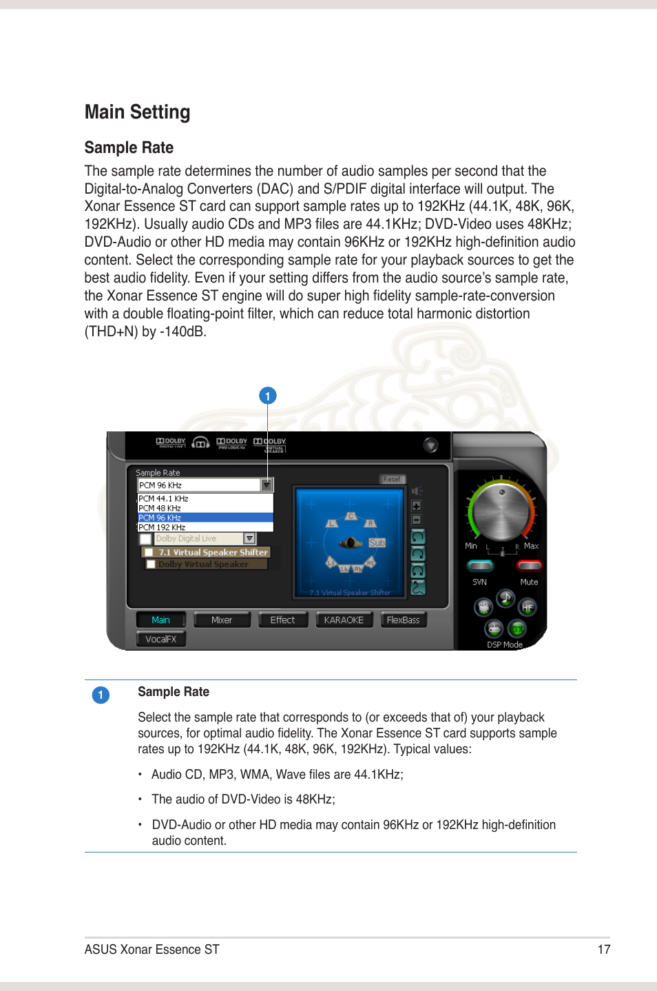 Main setting, Sample rate | Asus Xonar Essence ST User Manual | Page 24 / 52