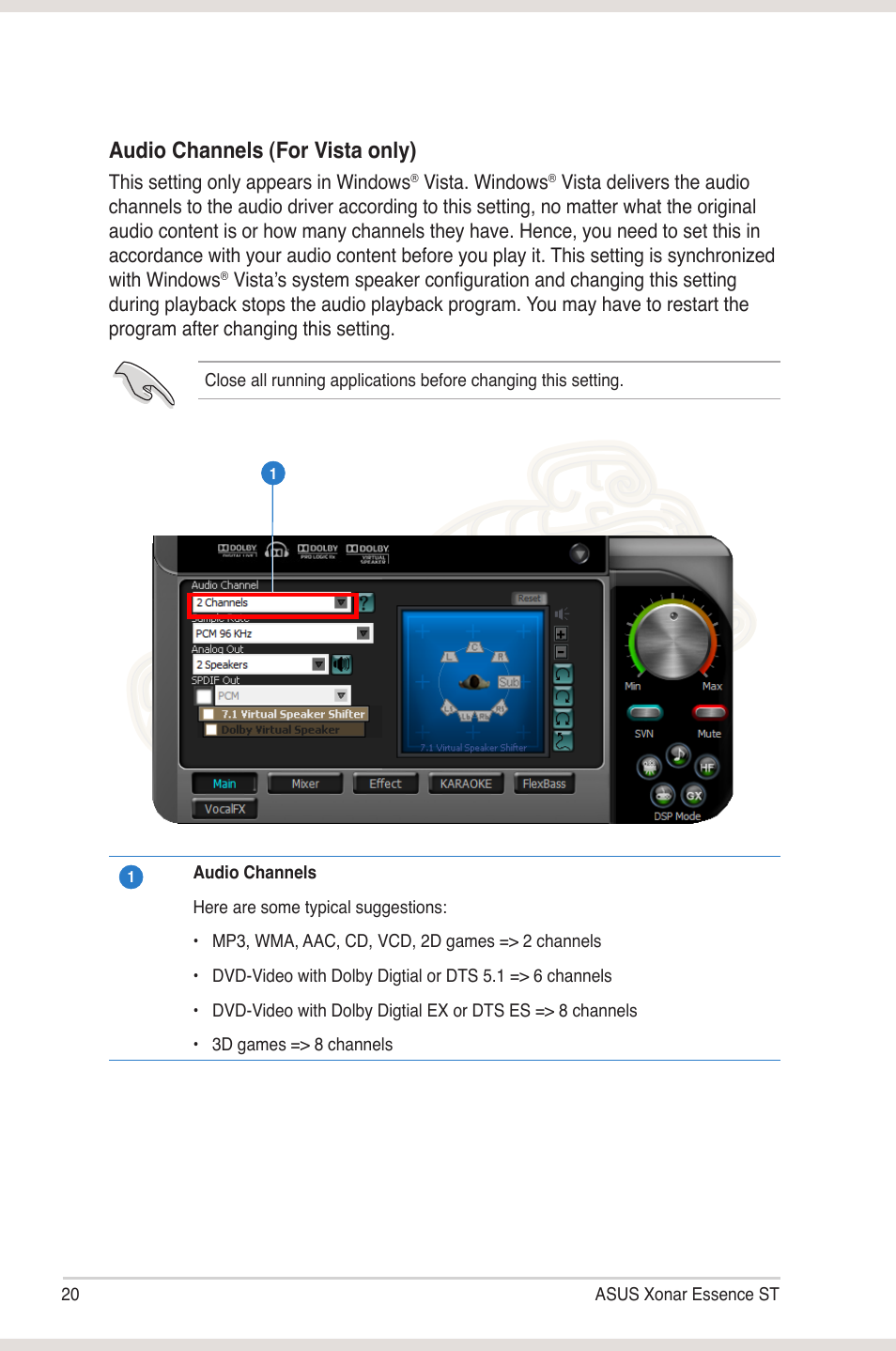 Audio channels (for vista only) | Asus Xonar Essence ST User Manual | Page 27 / 52