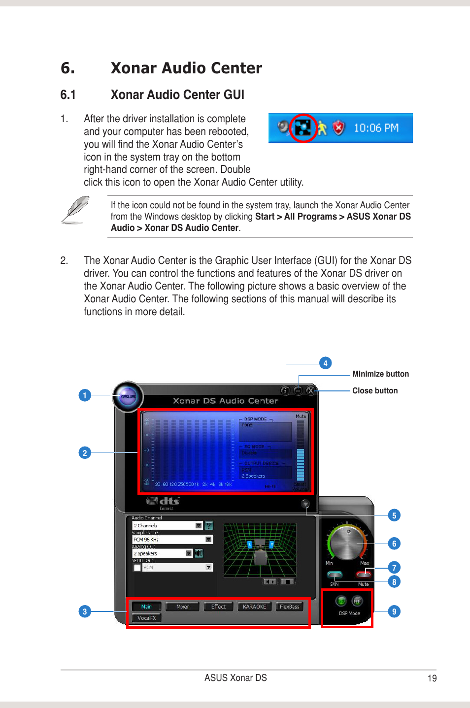 Xonar audio center, 1 xonar audio center gui, Xonar audio center 6.1 | Xonar audio center gui | Asus Xonar DS User Manual | Page 25 / 54