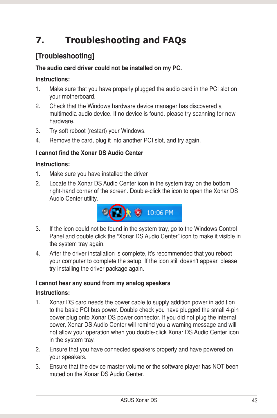 Troubleshooting and faqs, Troubleshooting, Troubleshooting and faqs [troubleshooting | Asus Xonar DS User Manual | Page 49 / 54