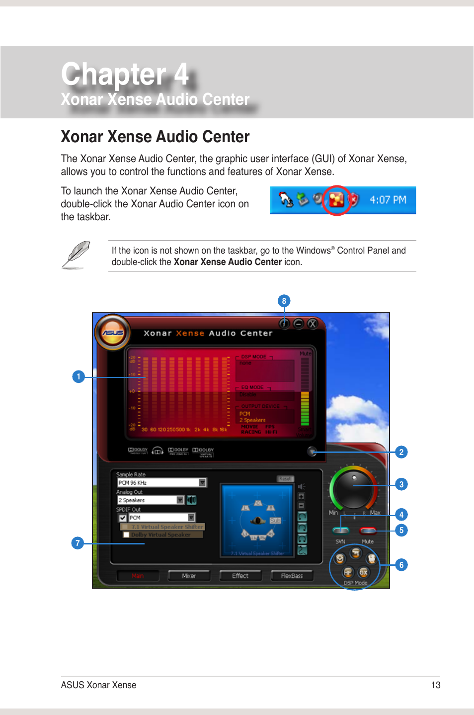 Chapter 4: xonar xense audio center, Xonar xense audio center, Chapter 4 | Asus Xonar Xense User Manual | Page 21 / 45