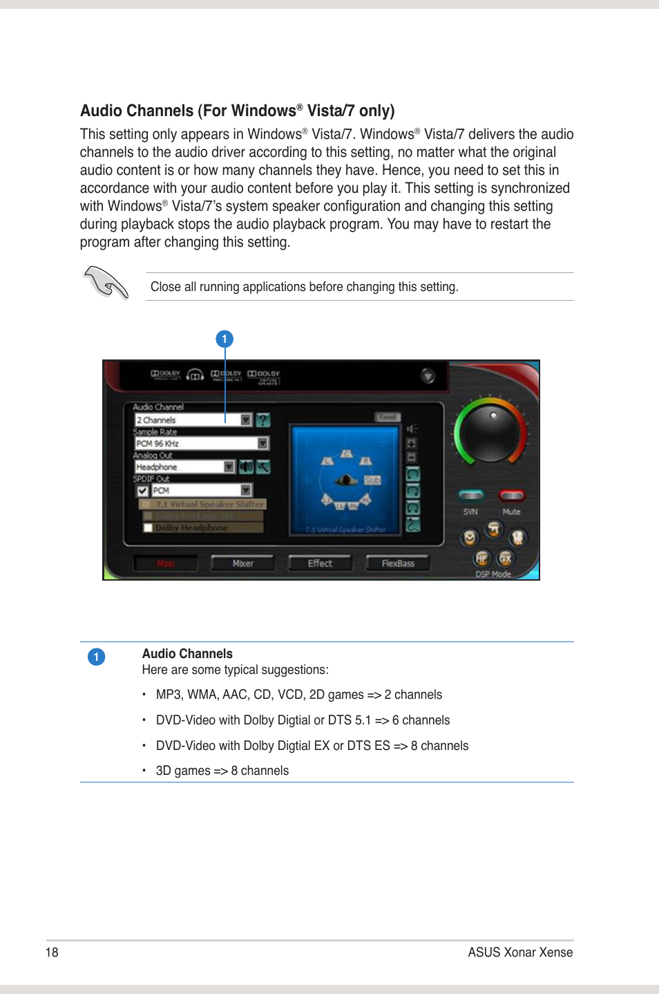 Audio channels (for windows, Vista/7 only) | Asus Xonar Xense User Manual | Page 26 / 45