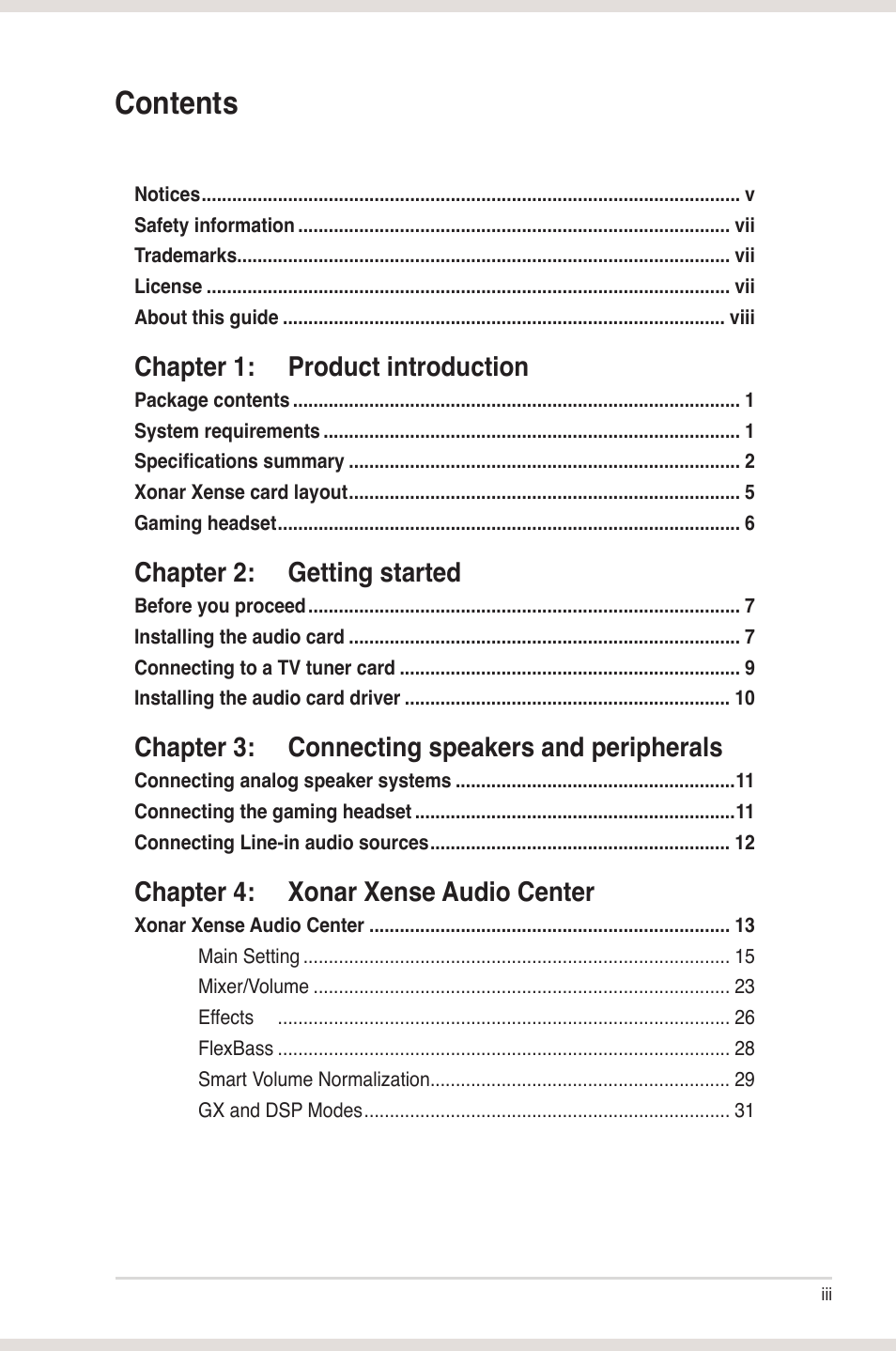 Asus Xonar Xense User Manual | Page 3 / 45