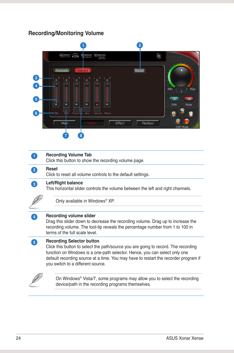 Recording/monitoring volume | Asus Xonar Xense User Manual | Page 32 / 45