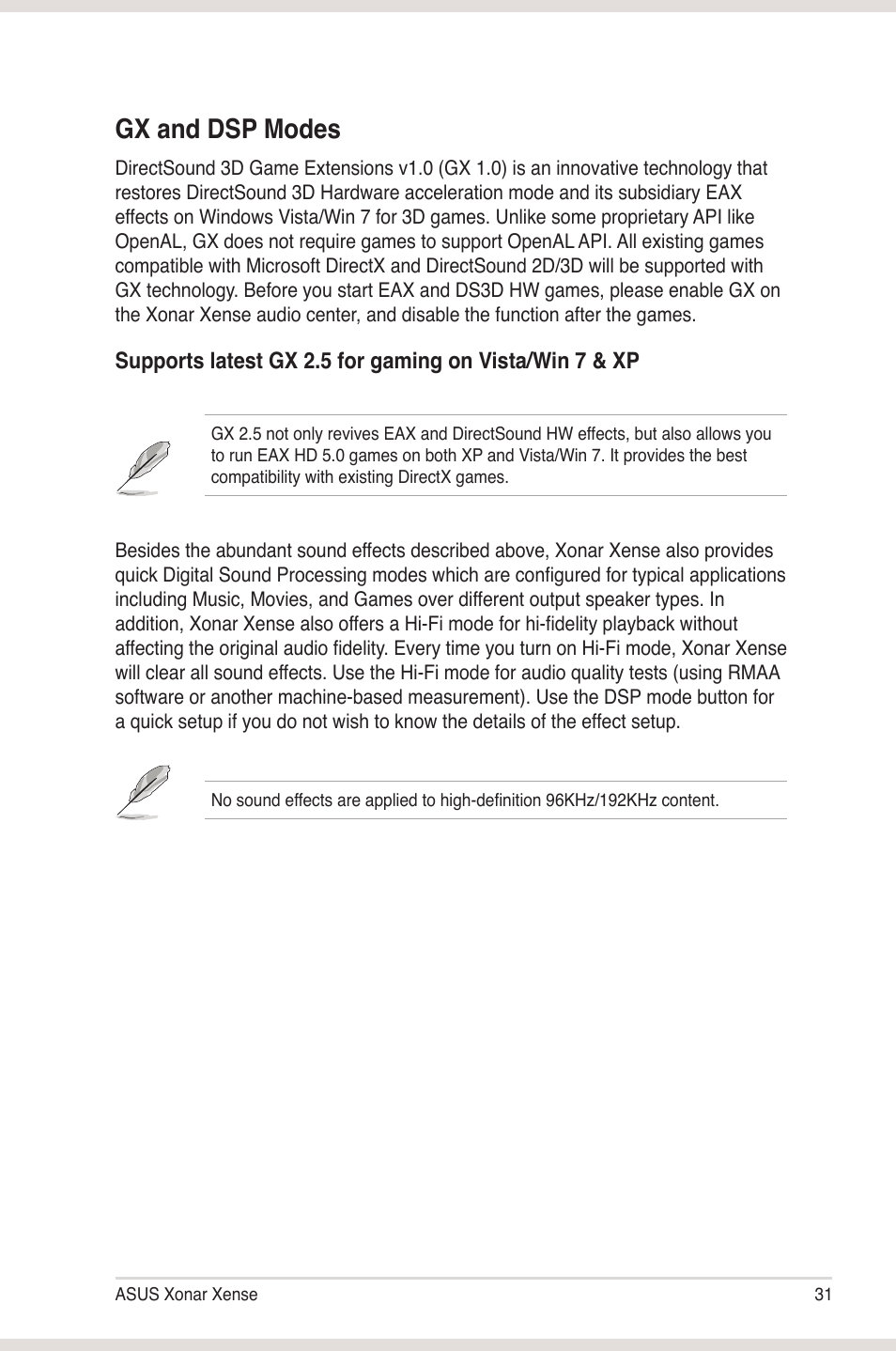 Gx and dsp modes | Asus Xonar Xense User Manual | Page 39 / 45