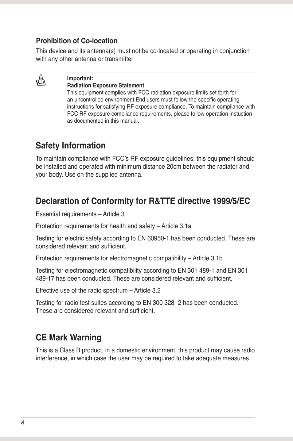 Safety information, Ce mark warning | Asus Xonar Xense User Manual | Page 6 / 45