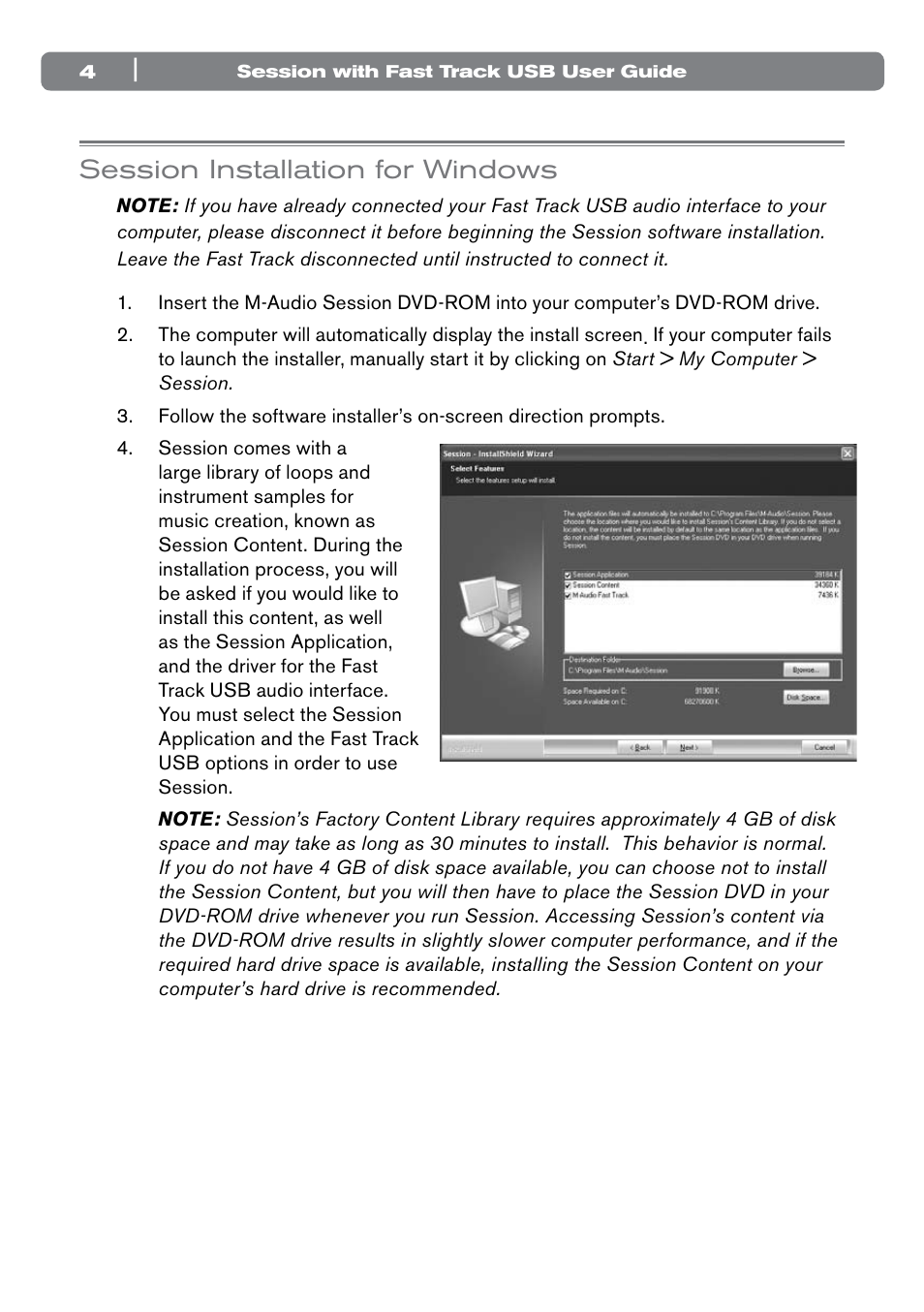 Session installation for windows | M-AUDIO Session with Fast Track USB User Manual | Page 5 / 14