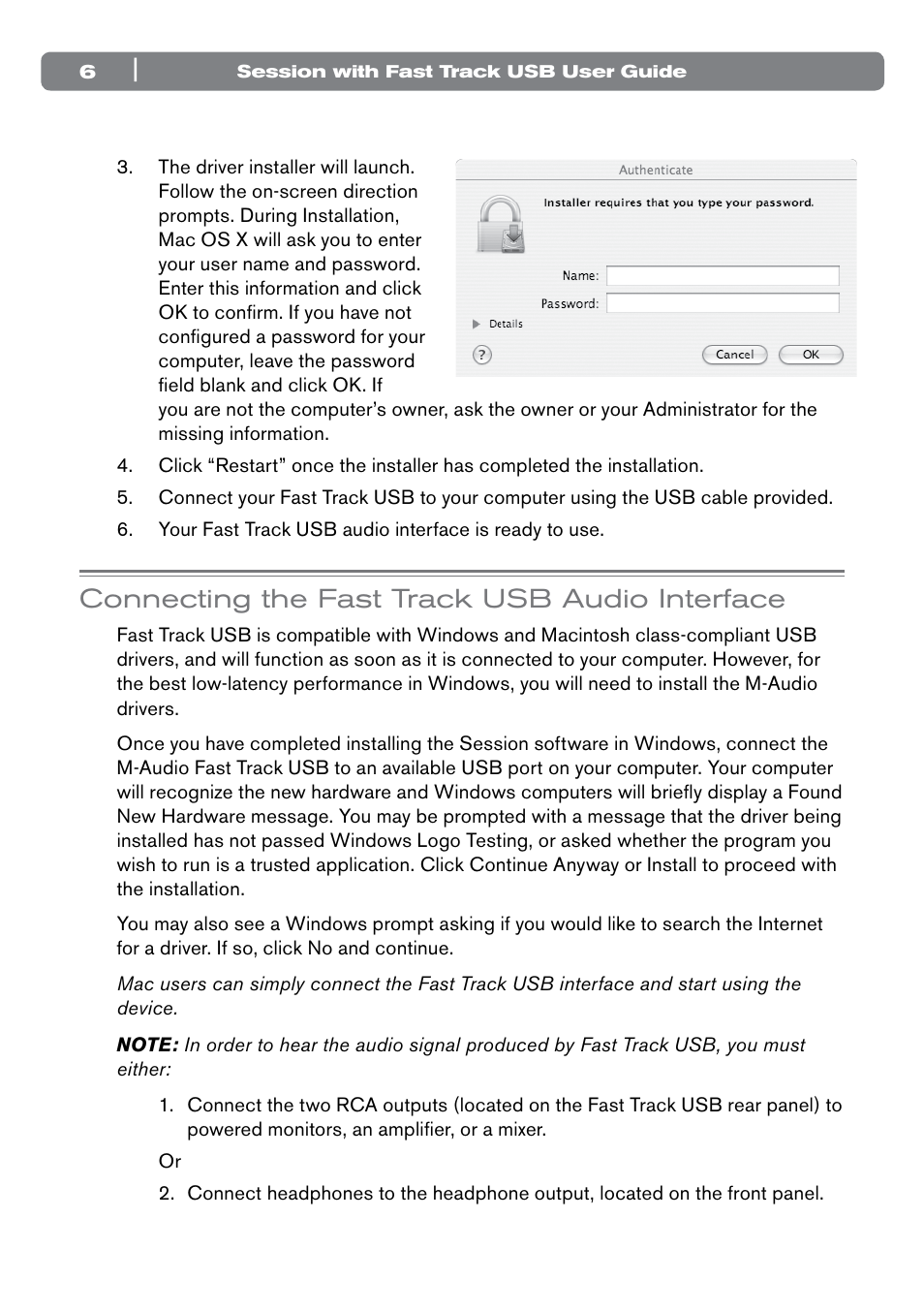 Connecting the fast track usb audio interface | M-AUDIO Session with Fast Track USB User Manual | Page 7 / 14
