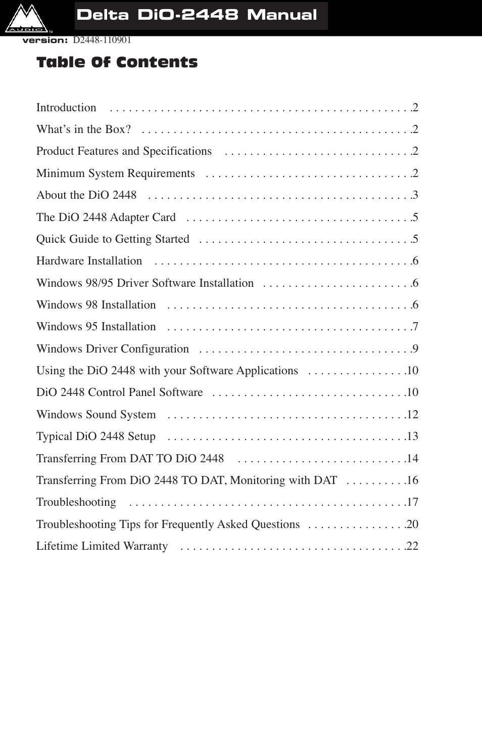 M-AUDIO DIO2448 User Manual | 24 pages