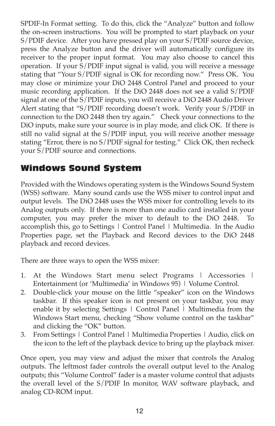 Windows sound system | M-AUDIO DIO2448 User Manual | Page 12 / 24