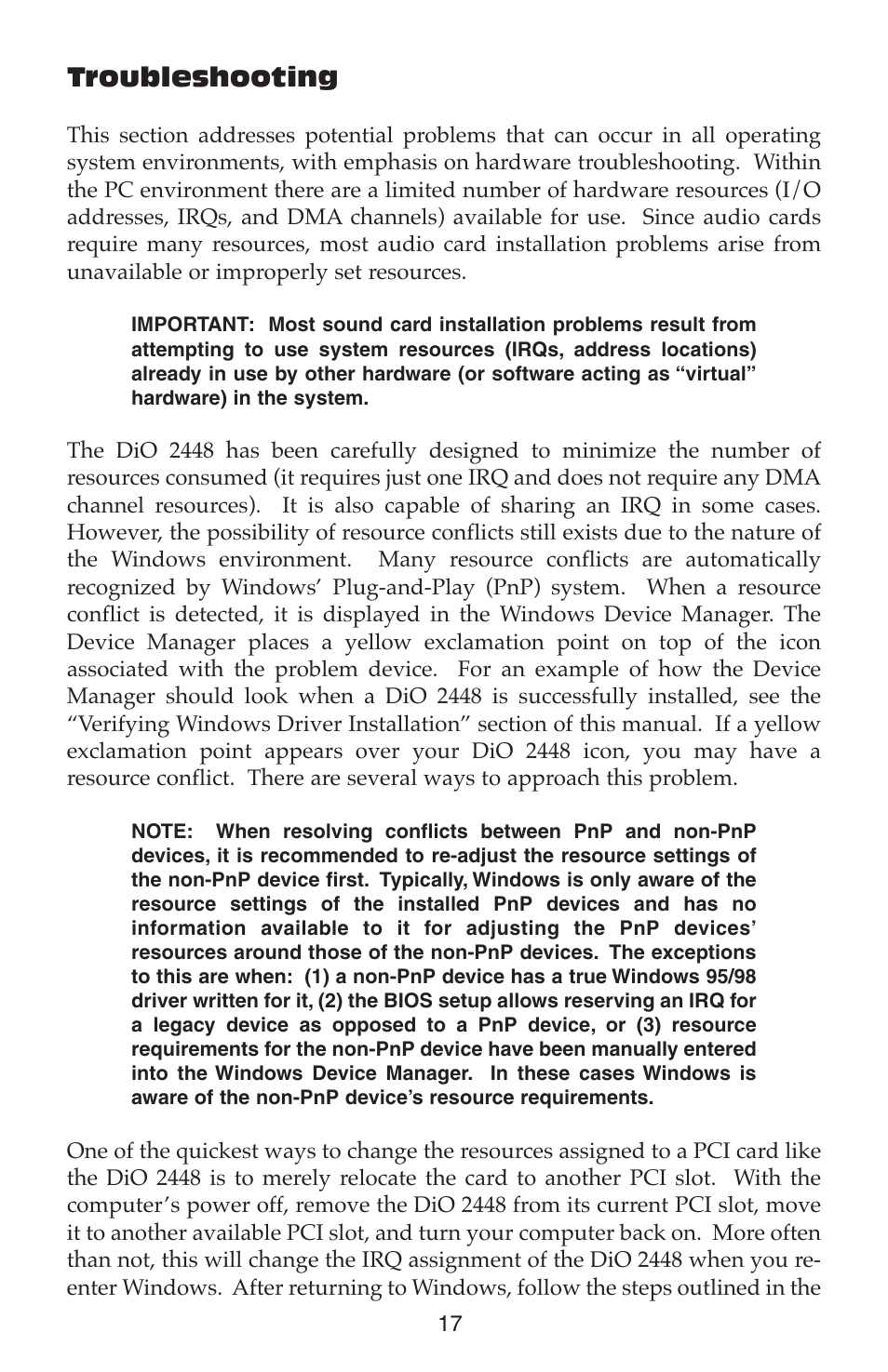 Troubleshooting | M-AUDIO DIO2448 User Manual | Page 17 / 24