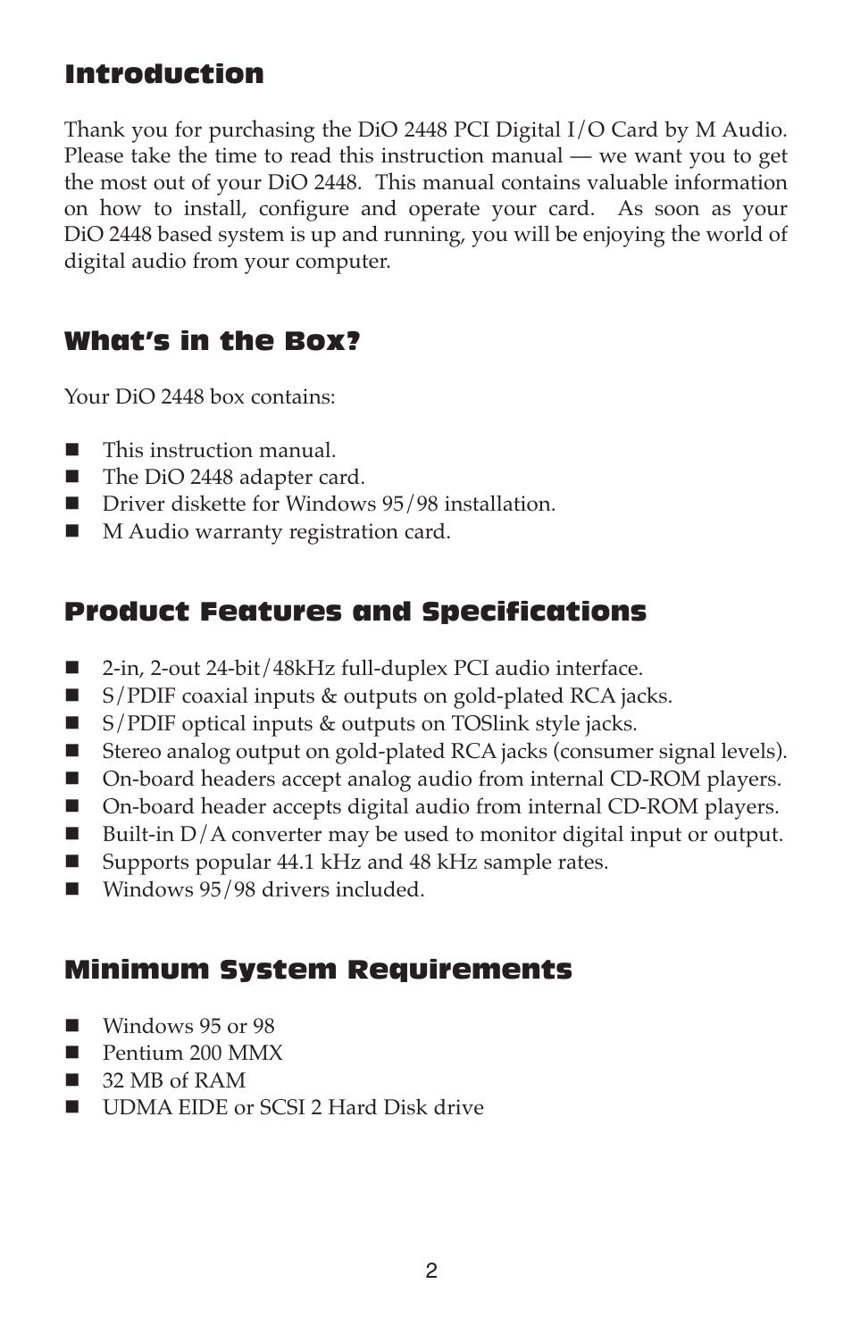 M-AUDIO DIO2448 User Manual | Page 2 / 24