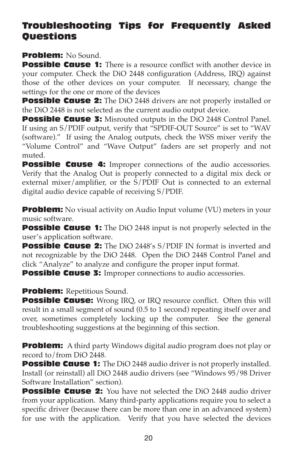 M-AUDIO DIO2448 User Manual | Page 20 / 24