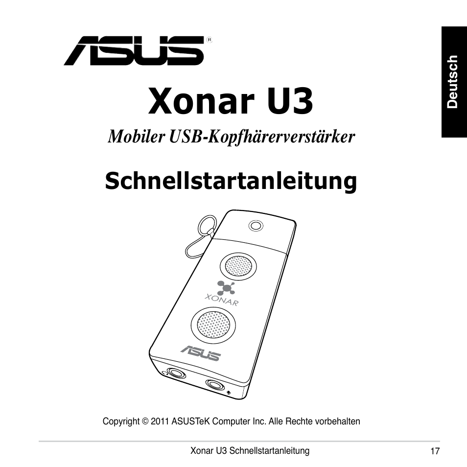 Xonar u3, Schnellstartanleitung, Mobiler usb-kopfhärerverstärker | Asus Xonar U3 User Manual | Page 17 / 56