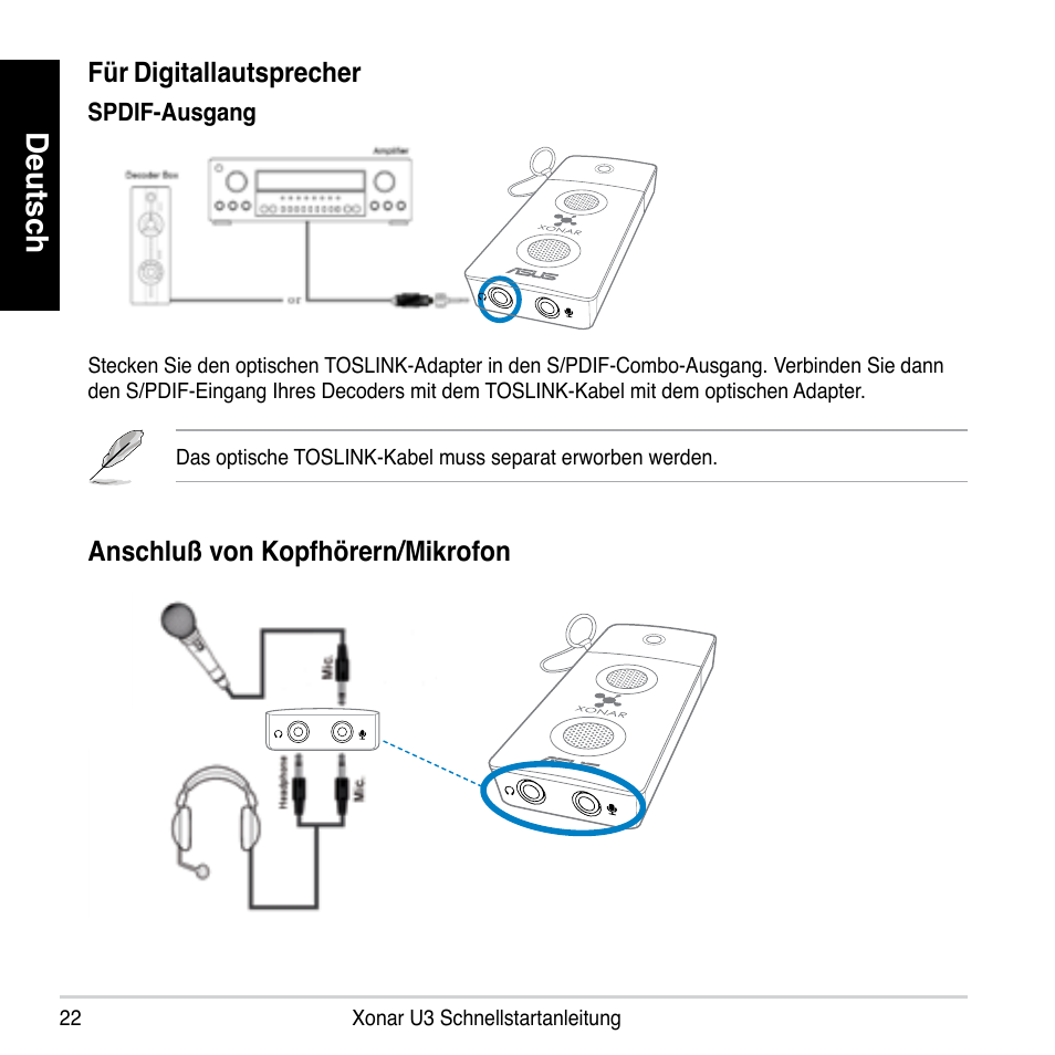 Deutsch | Asus Xonar U3 User Manual | Page 22 / 56