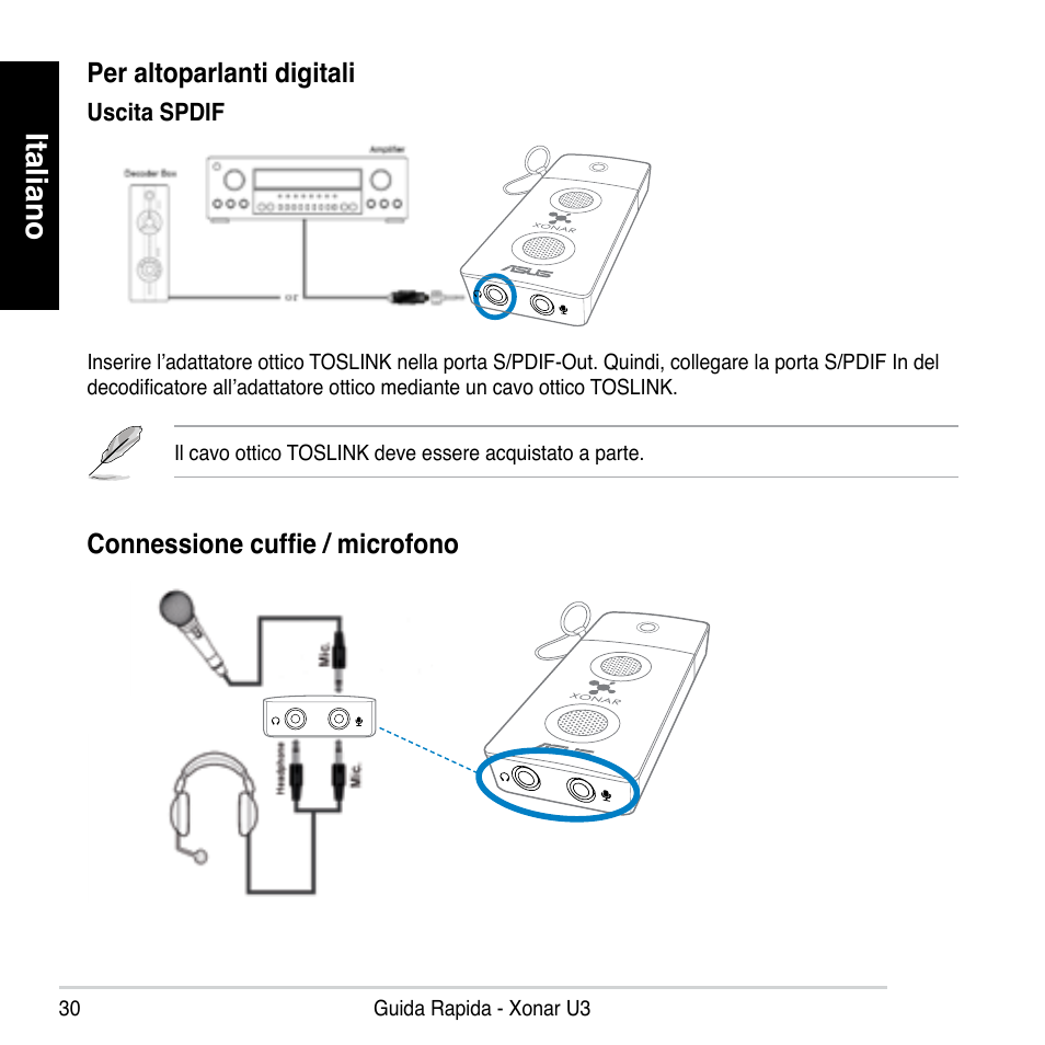 Italiano | Asus Xonar U3 User Manual | Page 30 / 56