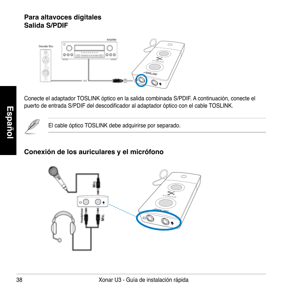 Español | Asus Xonar U3 User Manual | Page 38 / 56