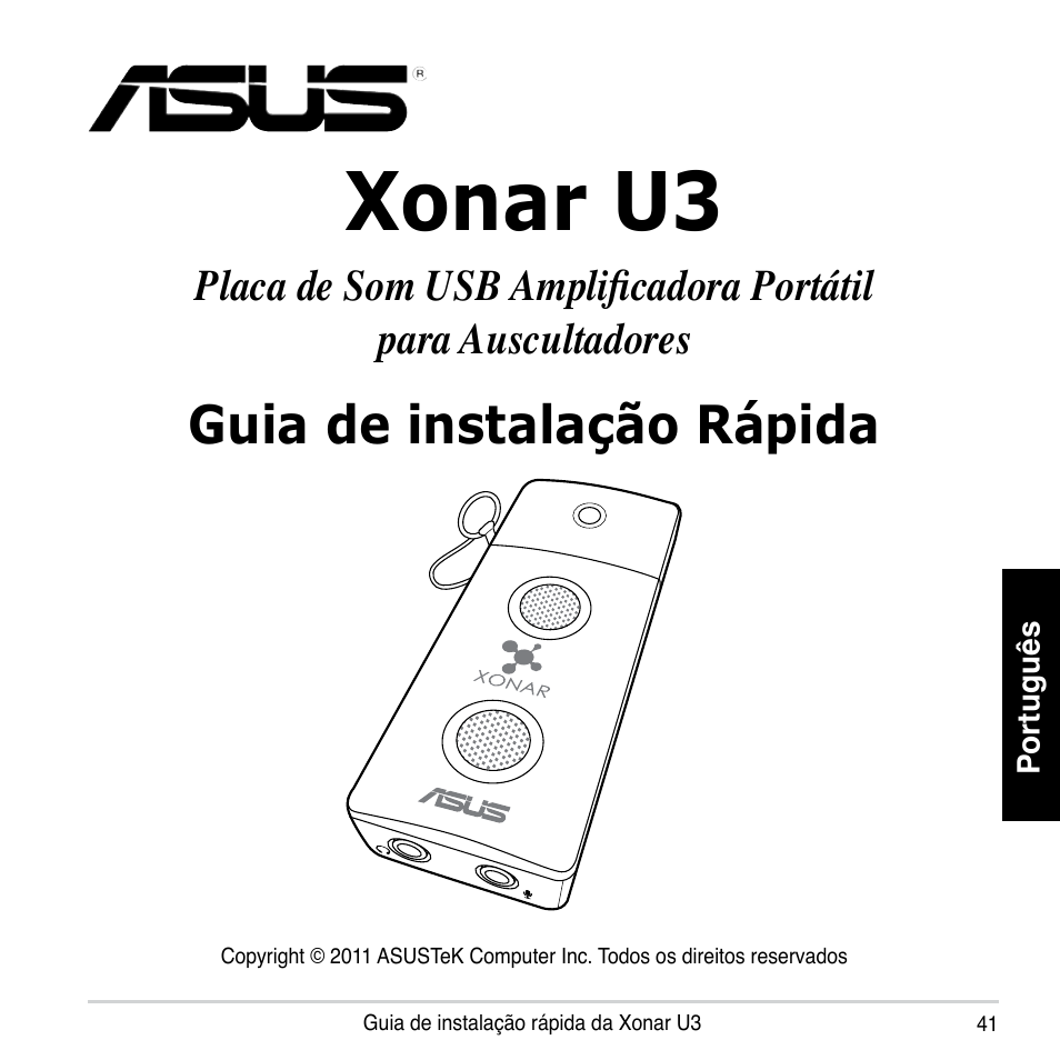 Xonar u3, Guia de instalação rápida | Asus Xonar U3 User Manual | Page 41 / 56