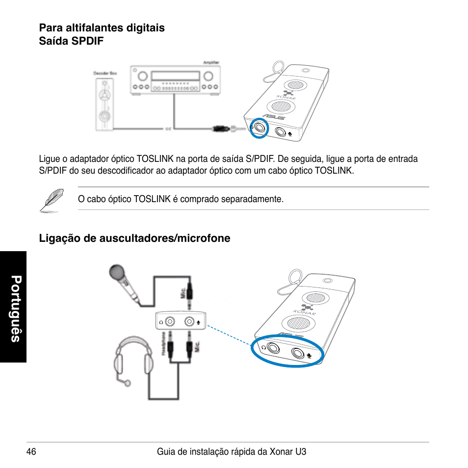 Português | Asus Xonar U3 User Manual | Page 46 / 56