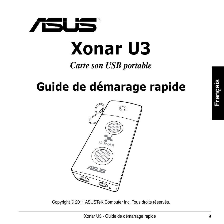 Xonar u3, Guide de démarage rapide, Carte son usb portable | Asus Xonar U3 User Manual | Page 9 / 56