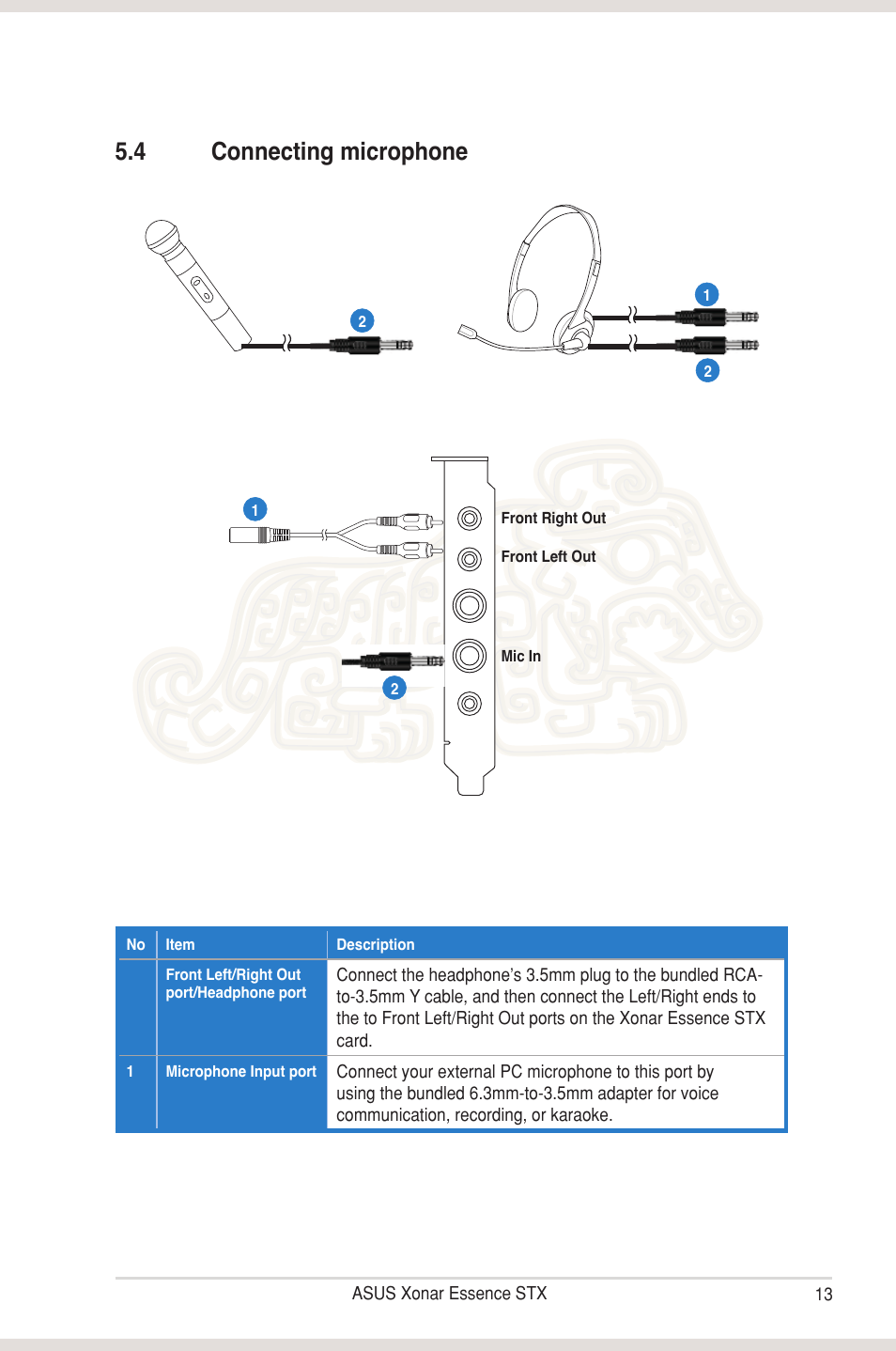 4 connecting microphone, Connecting microphone | Asus Xonar Essence STX User Manual | Page 18 / 49