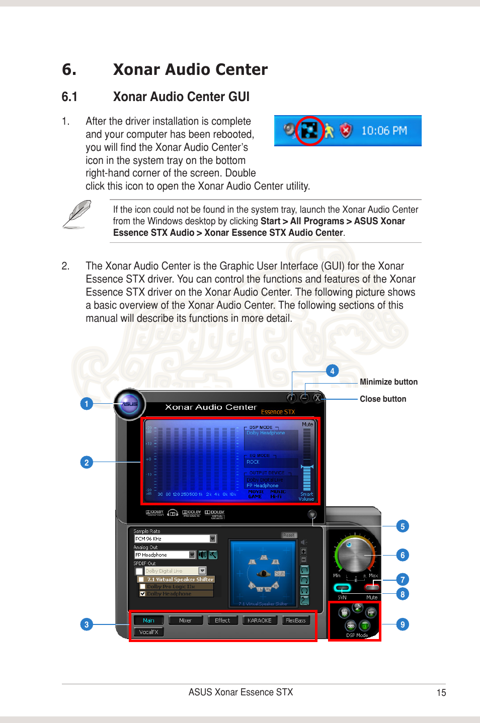 Xonar audio center, 1 xonar audio center gui, Xonar audio center 6.1 | Xonar audio center gui | Asus Xonar Essence STX User Manual | Page 20 / 49