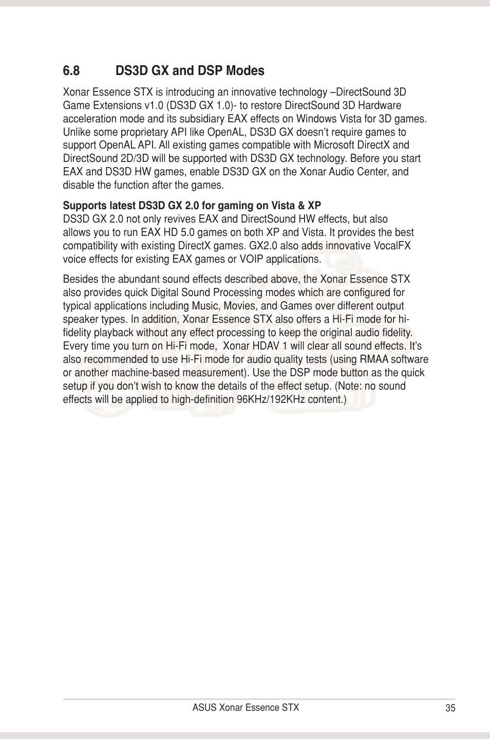 8 ds3d gx and dsp modes, Ds3d gx and dsp modes | Asus Xonar Essence STX User Manual | Page 40 / 49