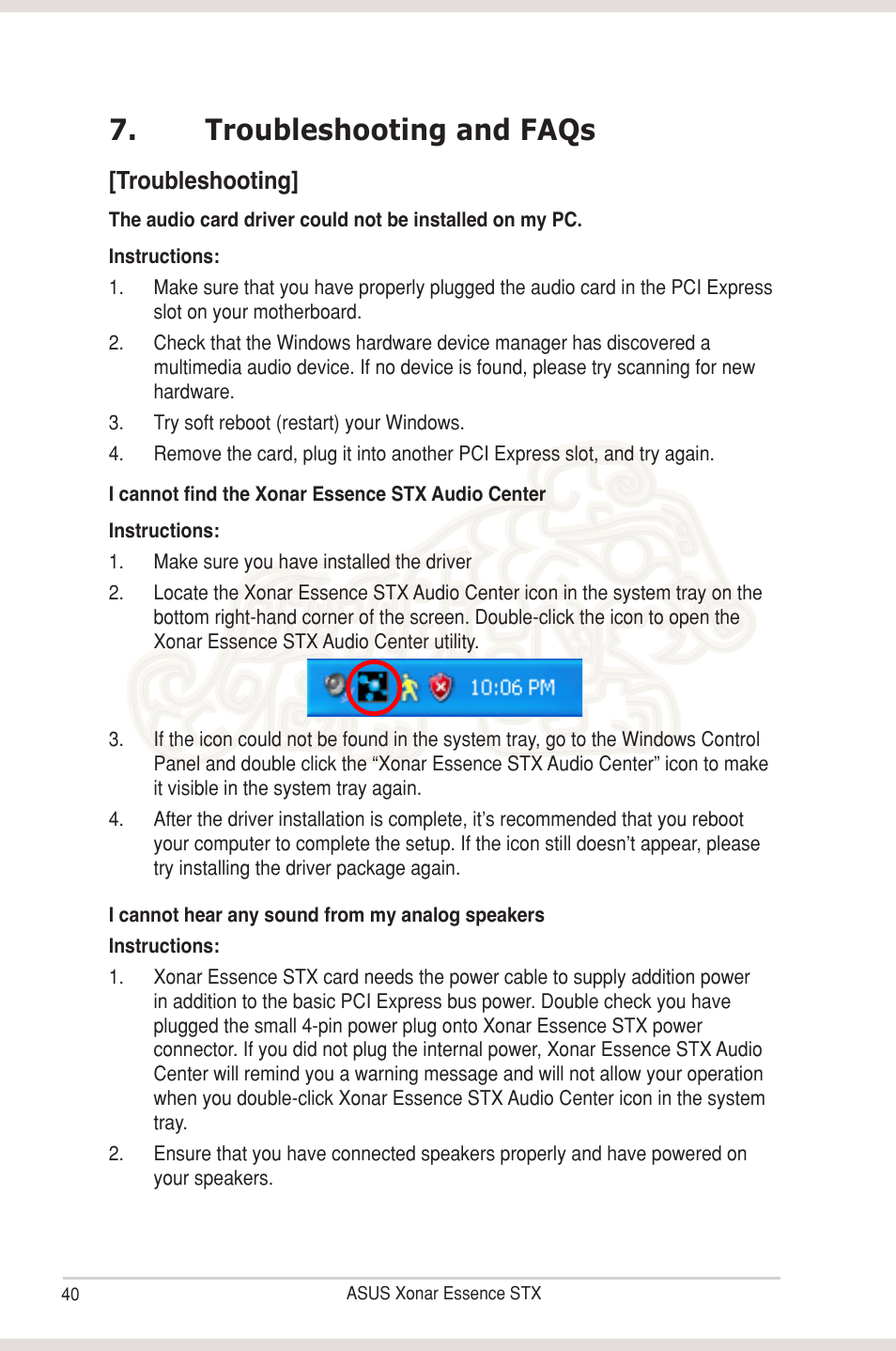 Troubleshooting and faqs, Troubleshooting, Troubleshooting and faqs [troubleshooting | Asus Xonar Essence STX User Manual | Page 45 / 49