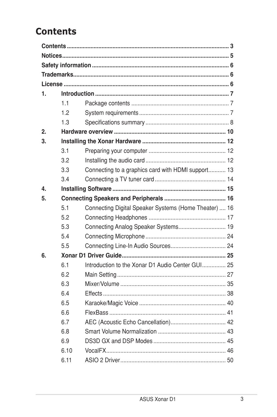 Asus Xonar D1 User Manual | Page 3 / 72