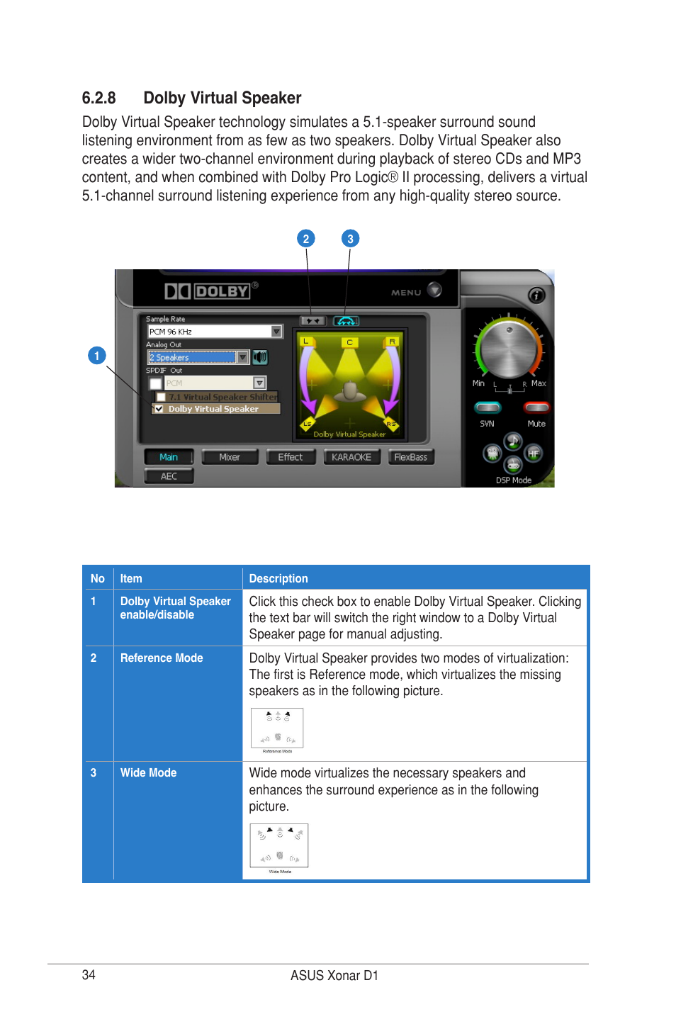 8 dolby virtual speaker | Asus Xonar D1 User Manual | Page 34 / 72