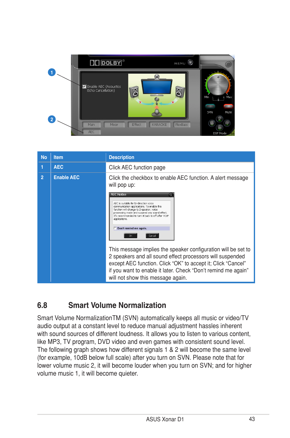 8 smart volume normalization, Smart volume normalization | Asus Xonar D1 User Manual | Page 43 / 72