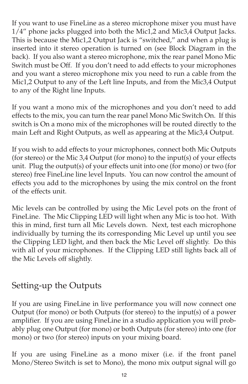 Setting-up the outputs | M-AUDIO Fineline User Manual | Page 12 / 16