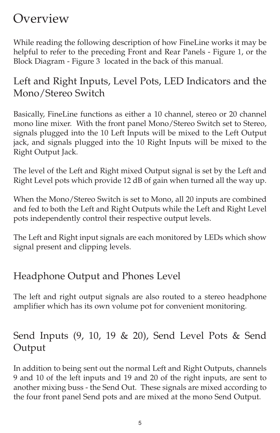 Overview, Headphone output and phones level | M-AUDIO Fineline User Manual | Page 5 / 16