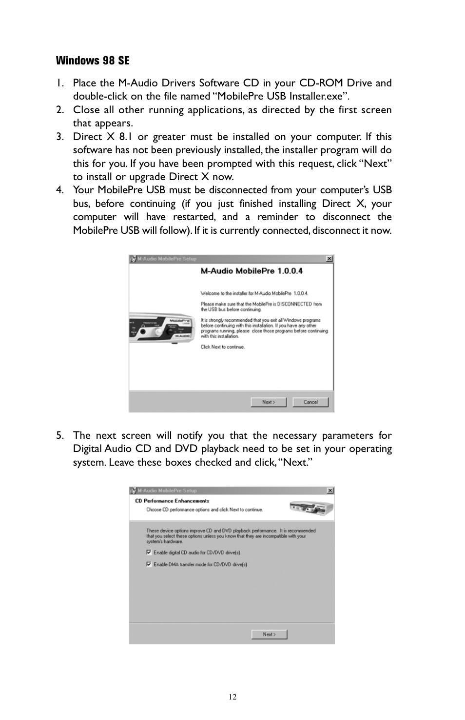 Windows 98 se | M-AUDIO MobilePre USB User Manual | Page 12 / 29