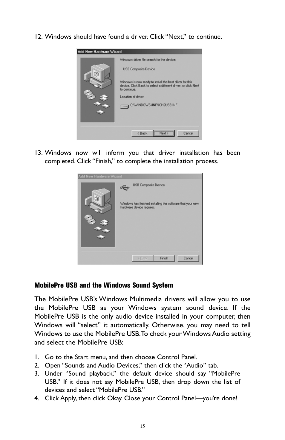 Mobilepre usb and the window | M-AUDIO MobilePre USB User Manual | Page 15 / 29