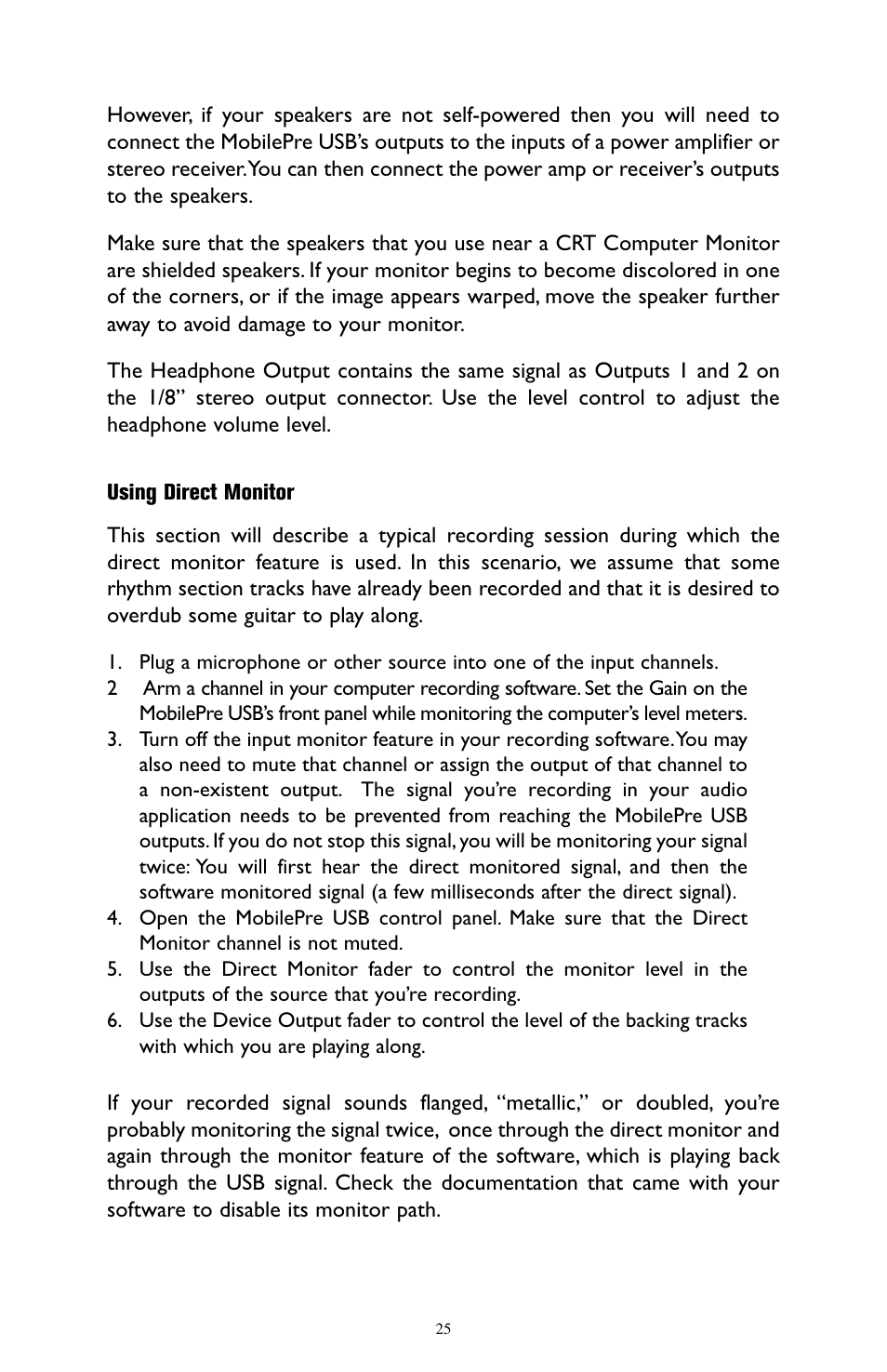 Using direct monitor | M-AUDIO MobilePre USB User Manual | Page 25 / 29