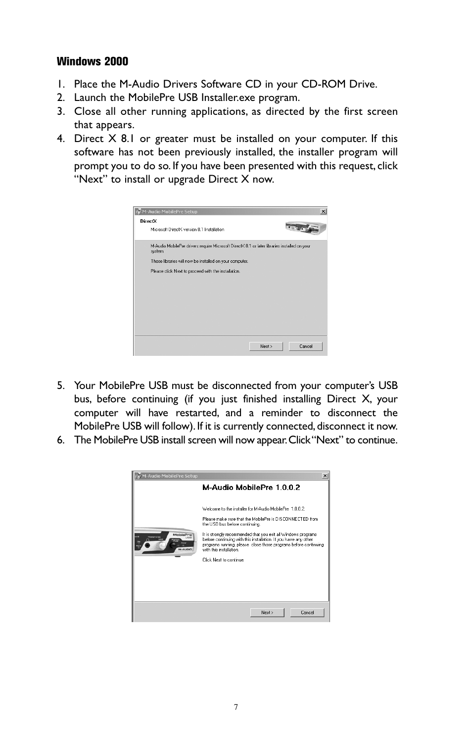 Windows 2000 | M-AUDIO MobilePre USB User Manual | Page 7 / 29