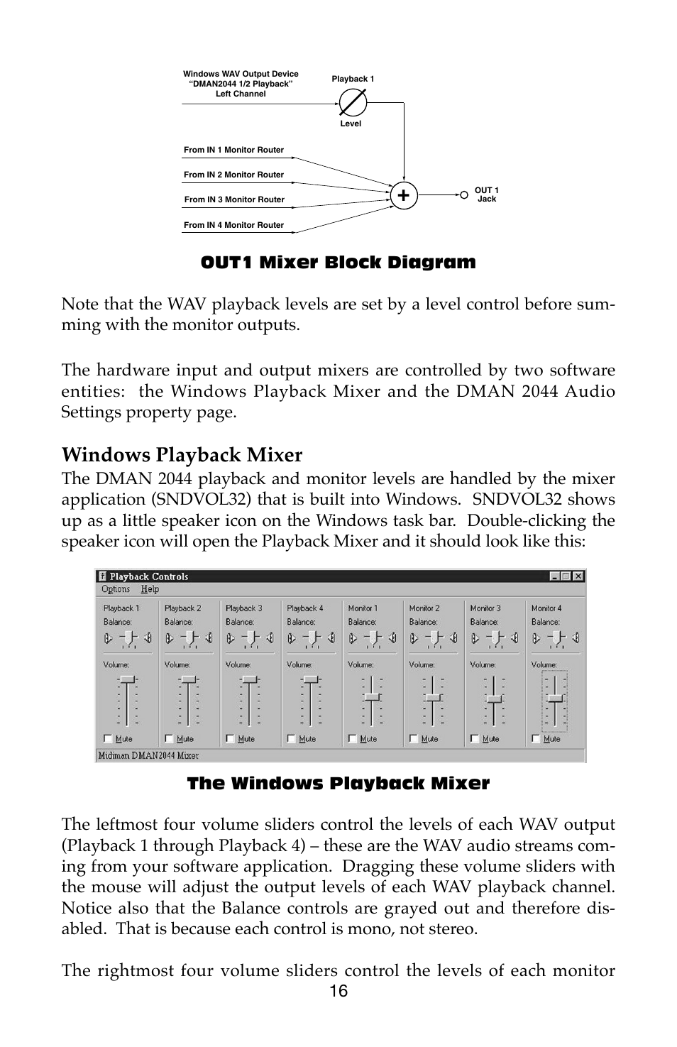 Windows playback mixer | M-AUDIO Dman 2044 User Manual | Page 16 / 36