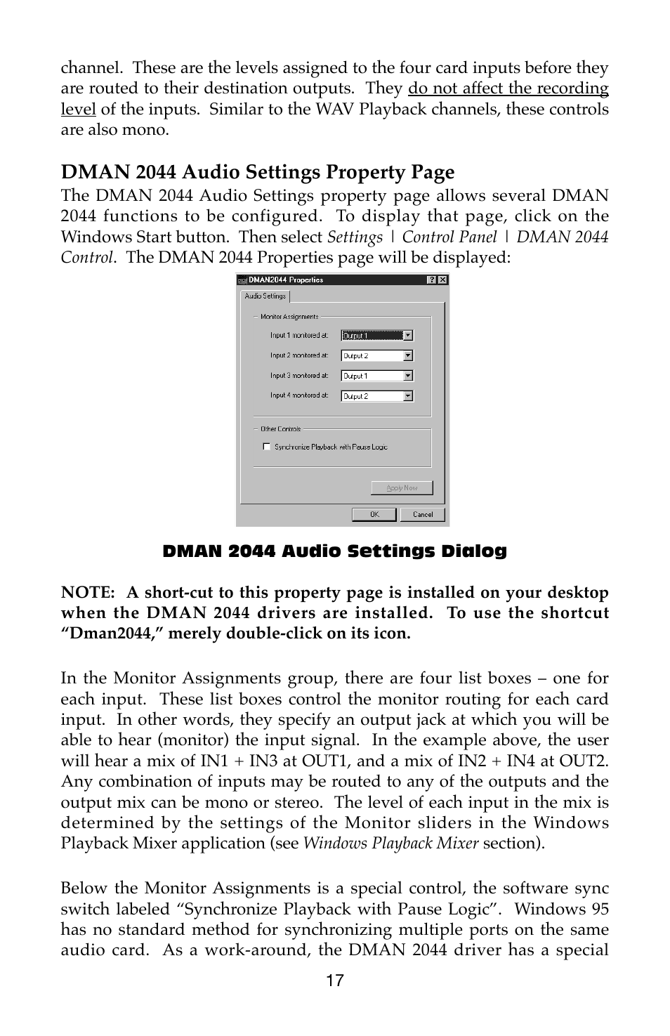 Dman 2044 audio settings property page | M-AUDIO Dman 2044 User Manual | Page 17 / 36