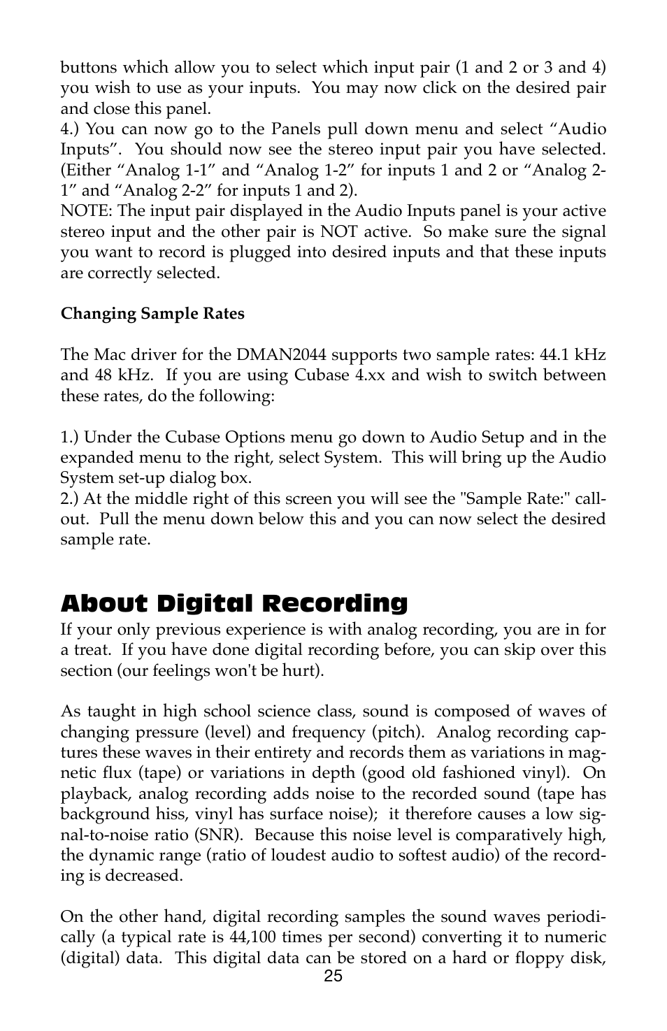 About digital recording | M-AUDIO Dman 2044 User Manual | Page 25 / 36