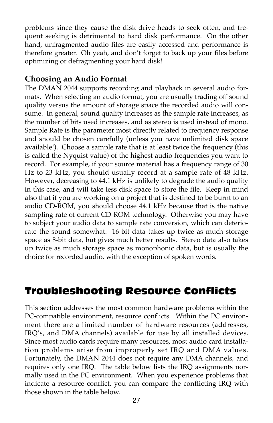 Troubleshooting resource conflicts | M-AUDIO Dman 2044 User Manual | Page 27 / 36