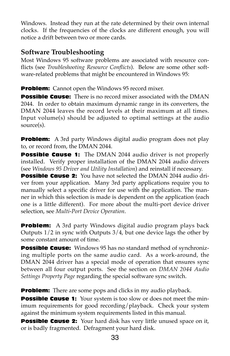 Software troubleshooting | M-AUDIO Dman 2044 User Manual | Page 33 / 36