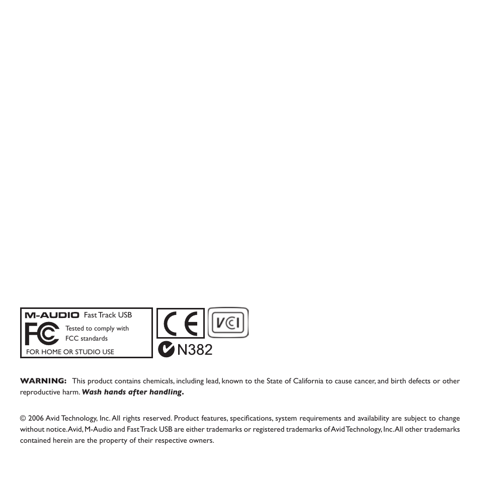 Technical info | M-AUDIO Fast Track USB User Manual | Page 8 / 9