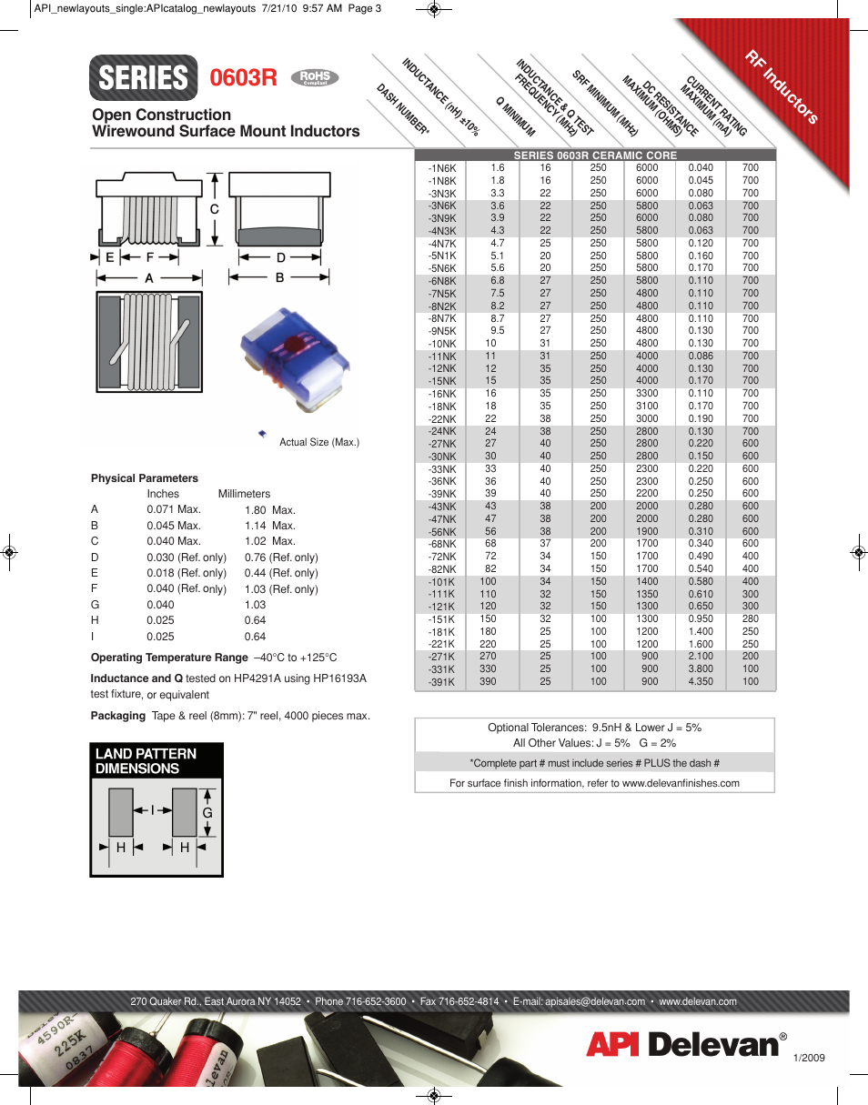 API Delevan 0603R User Manual | 1 page