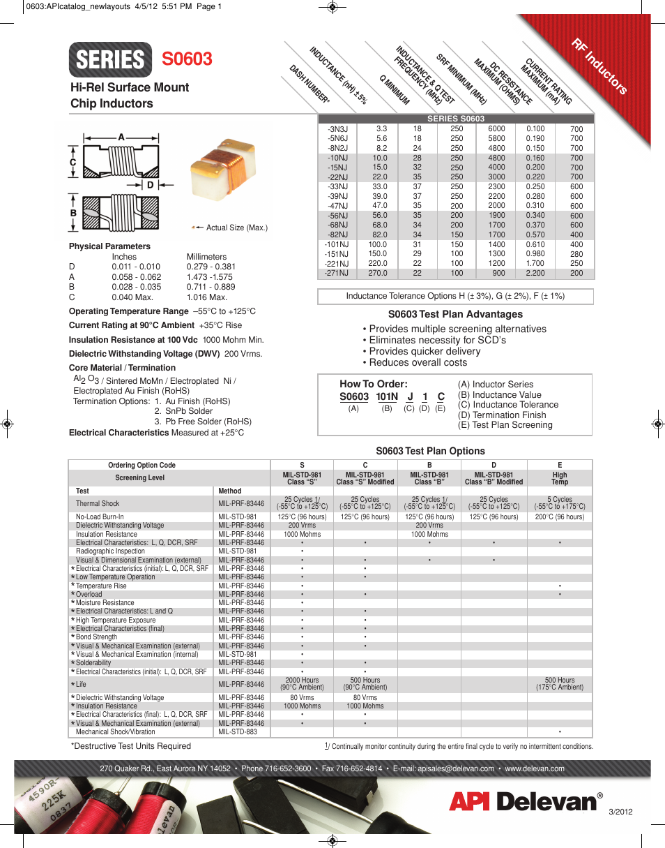 API Delevan S0603 User Manual | 2 pages